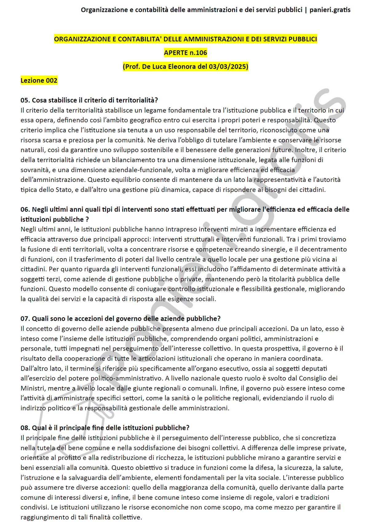Paniere Organizzazione e contabilità delle amministrazioni - Aperte - De Luca - eCampus