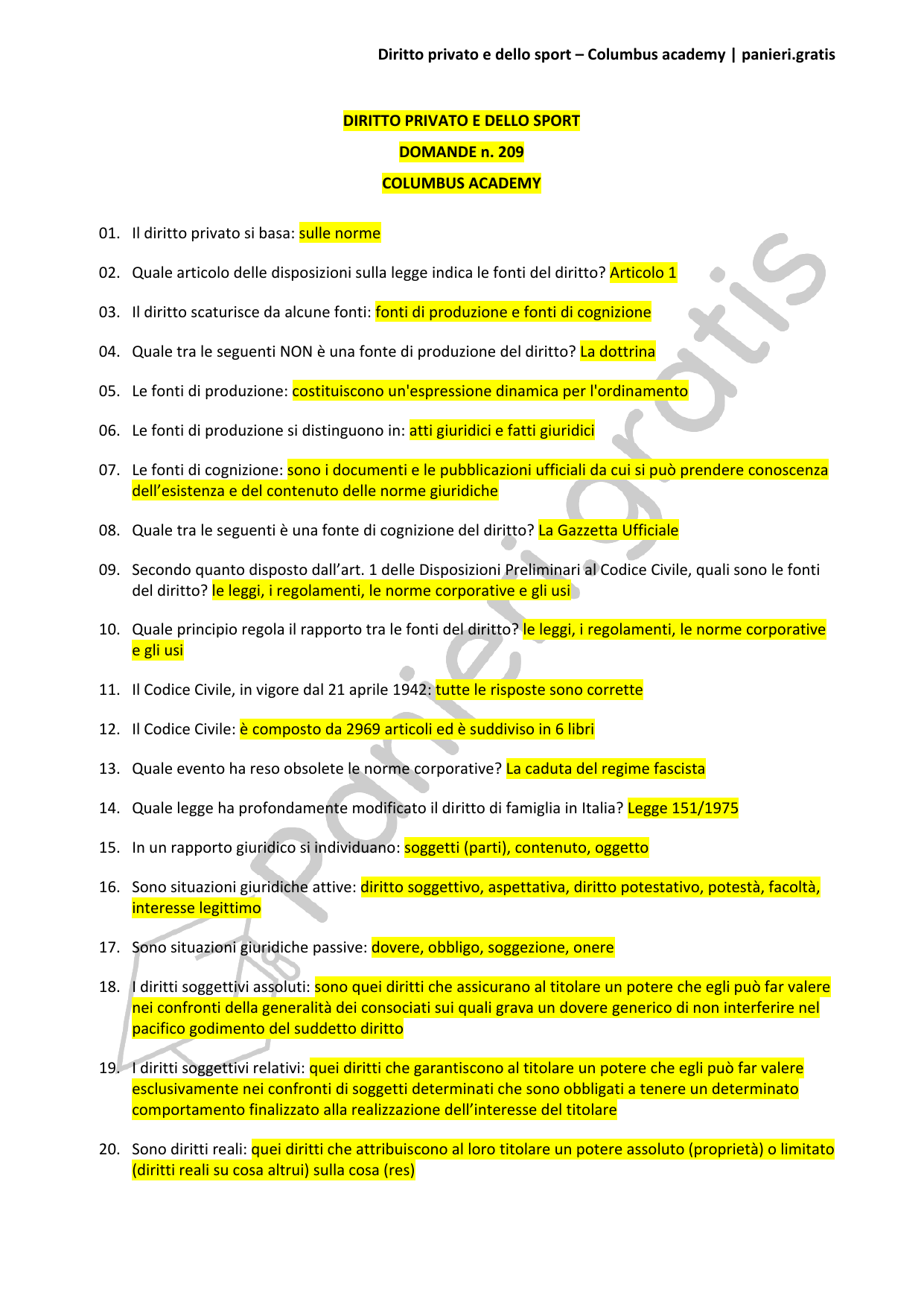 Paniere Diritto privato e dello sport - 209 - Columbus Academy
