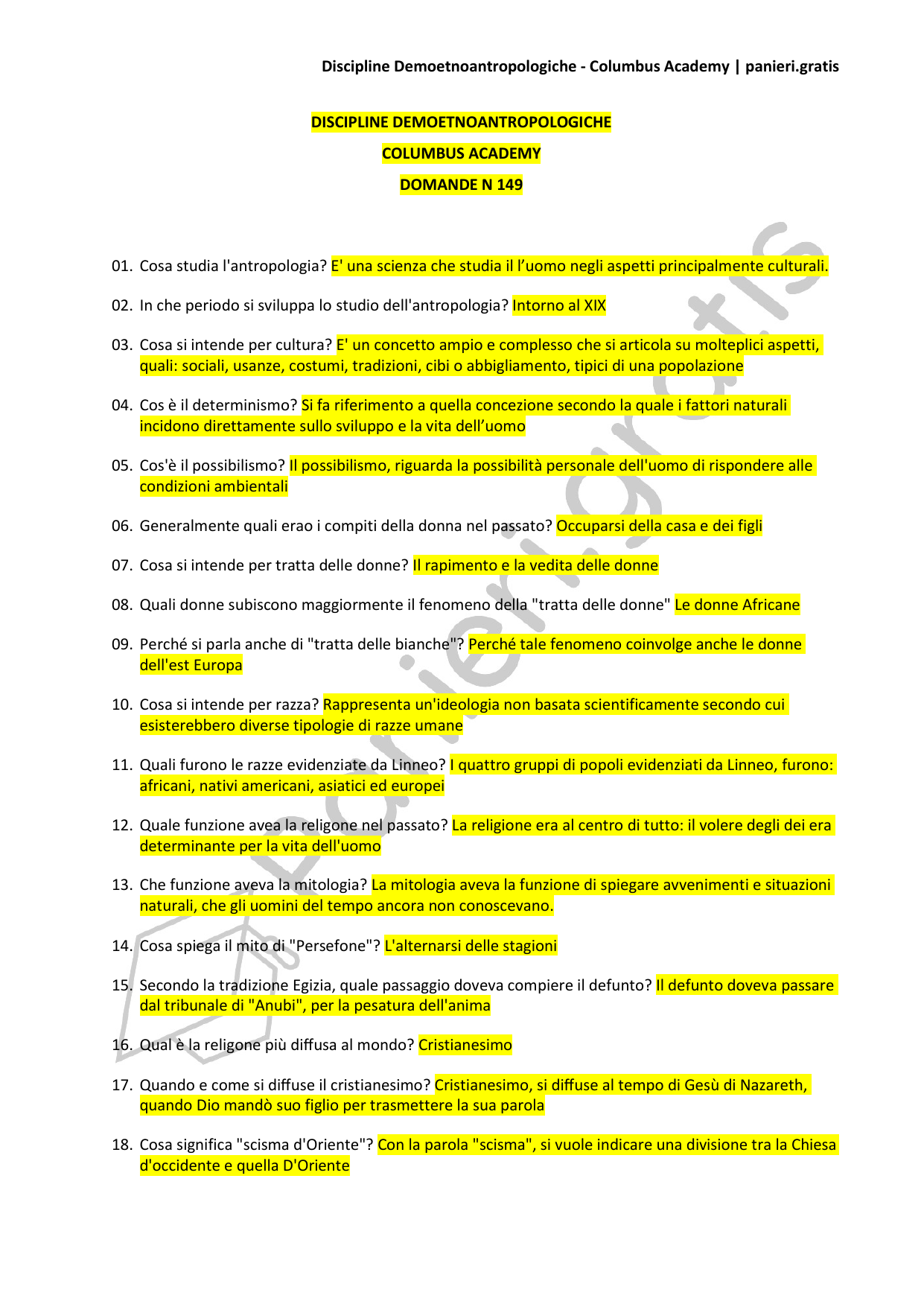 Paniere Discipline demoetnoantropologiche - 149 - Columbus Academy