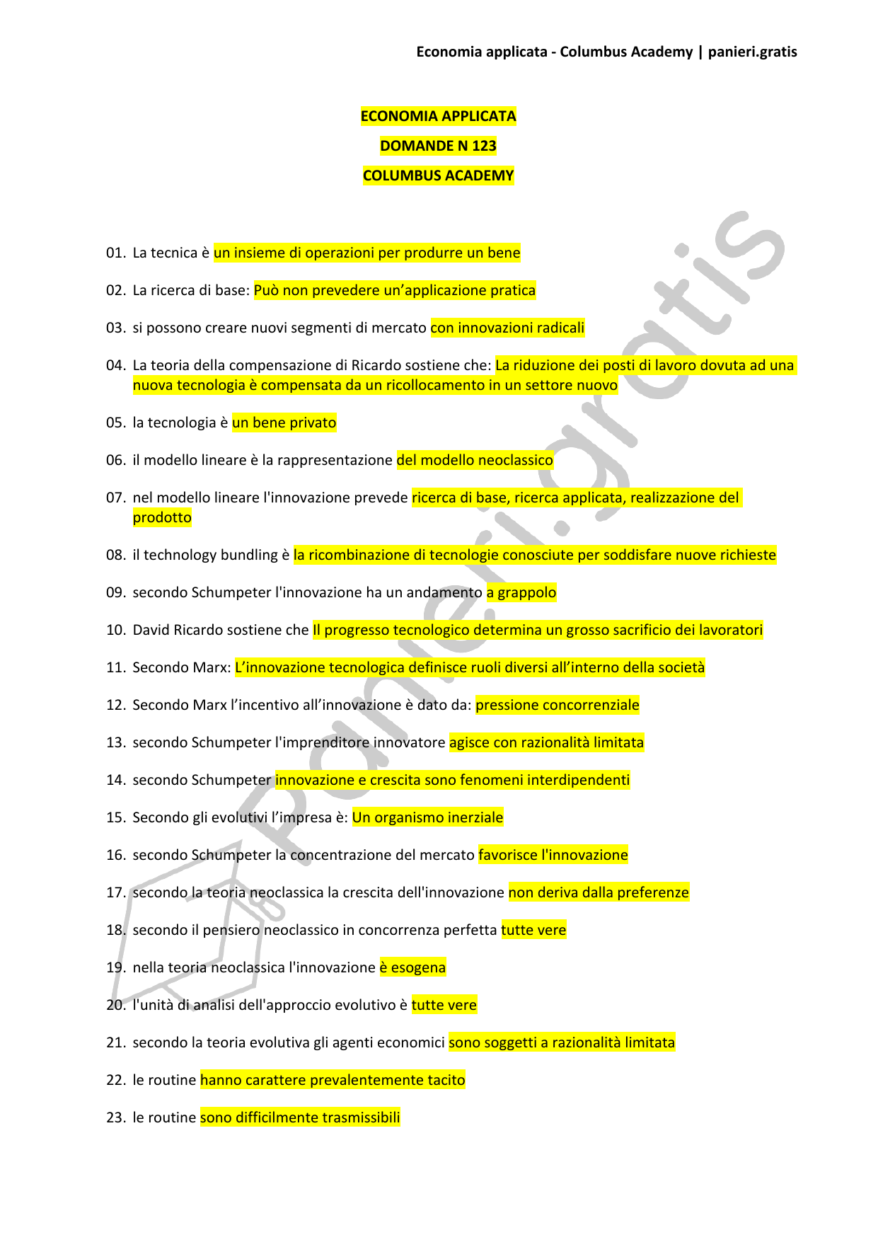 Paniere Economia applicata - 123 - Columbus Academy