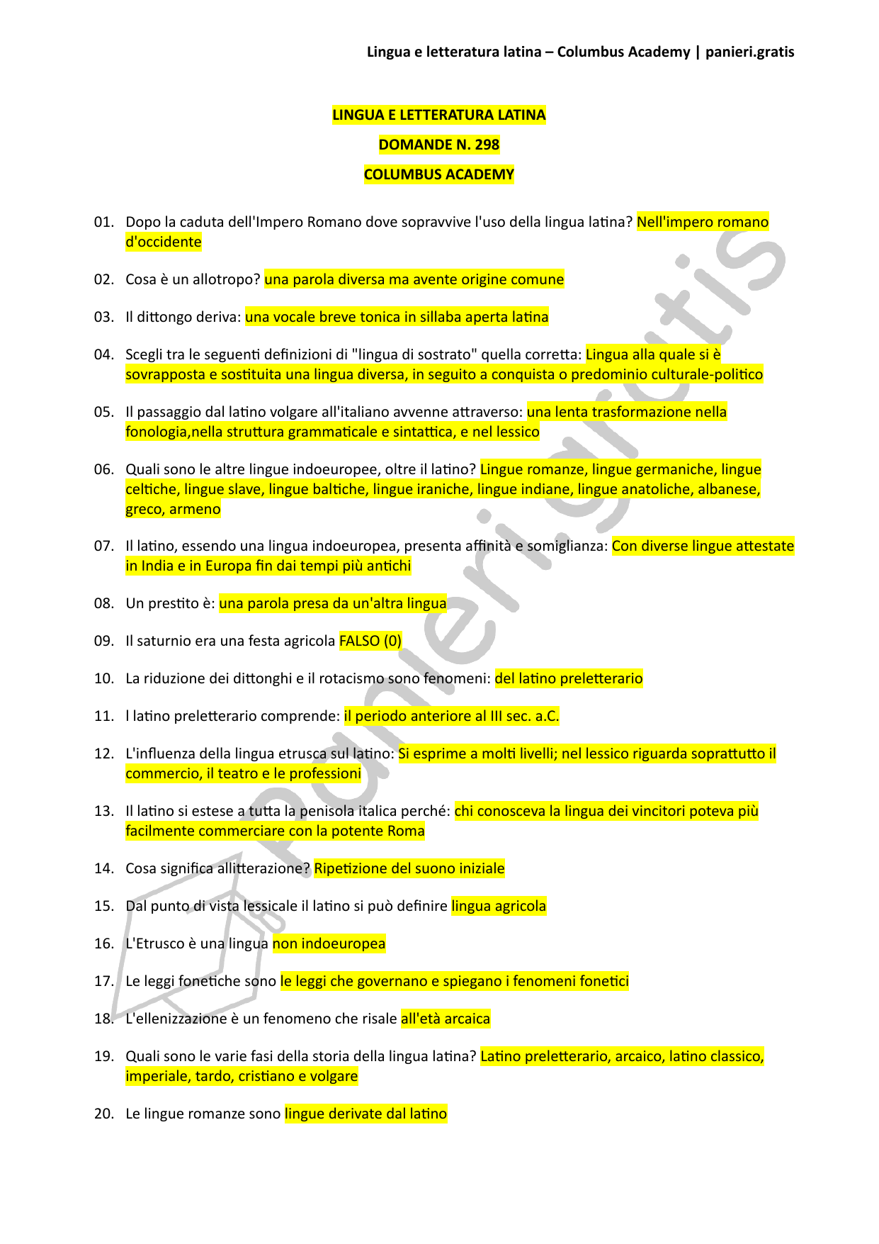 Paniere Lingua e letteratura latina - 298 - Columbus Academy