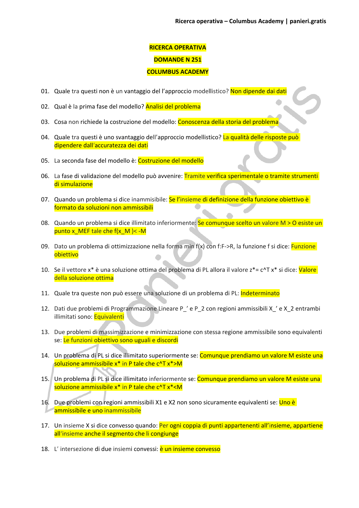 Paniere Ricerca operativa - 251 - Columbus Academy