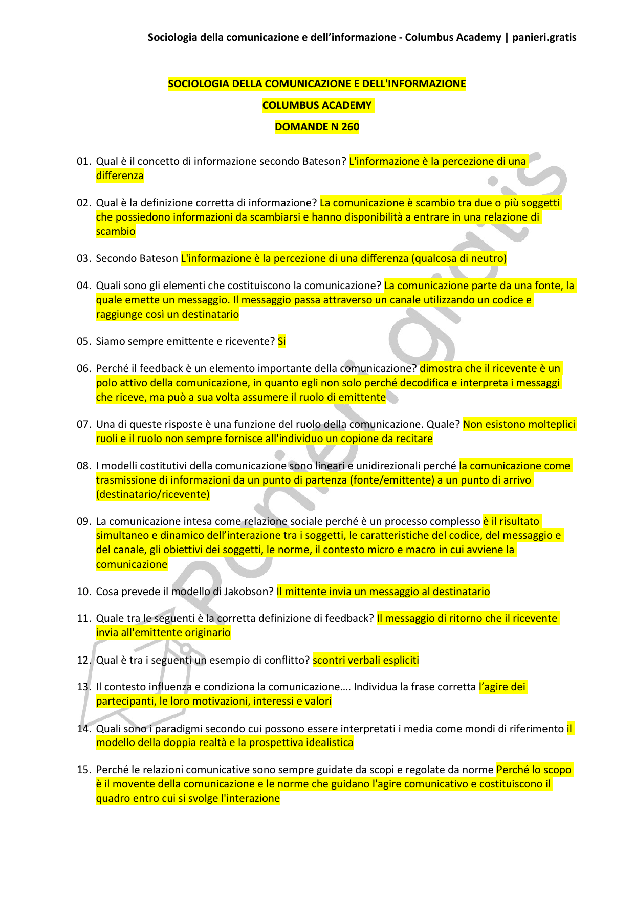 Paniere Sociologia della comunicazione e dell'informazione - 260 - Columbus Academy