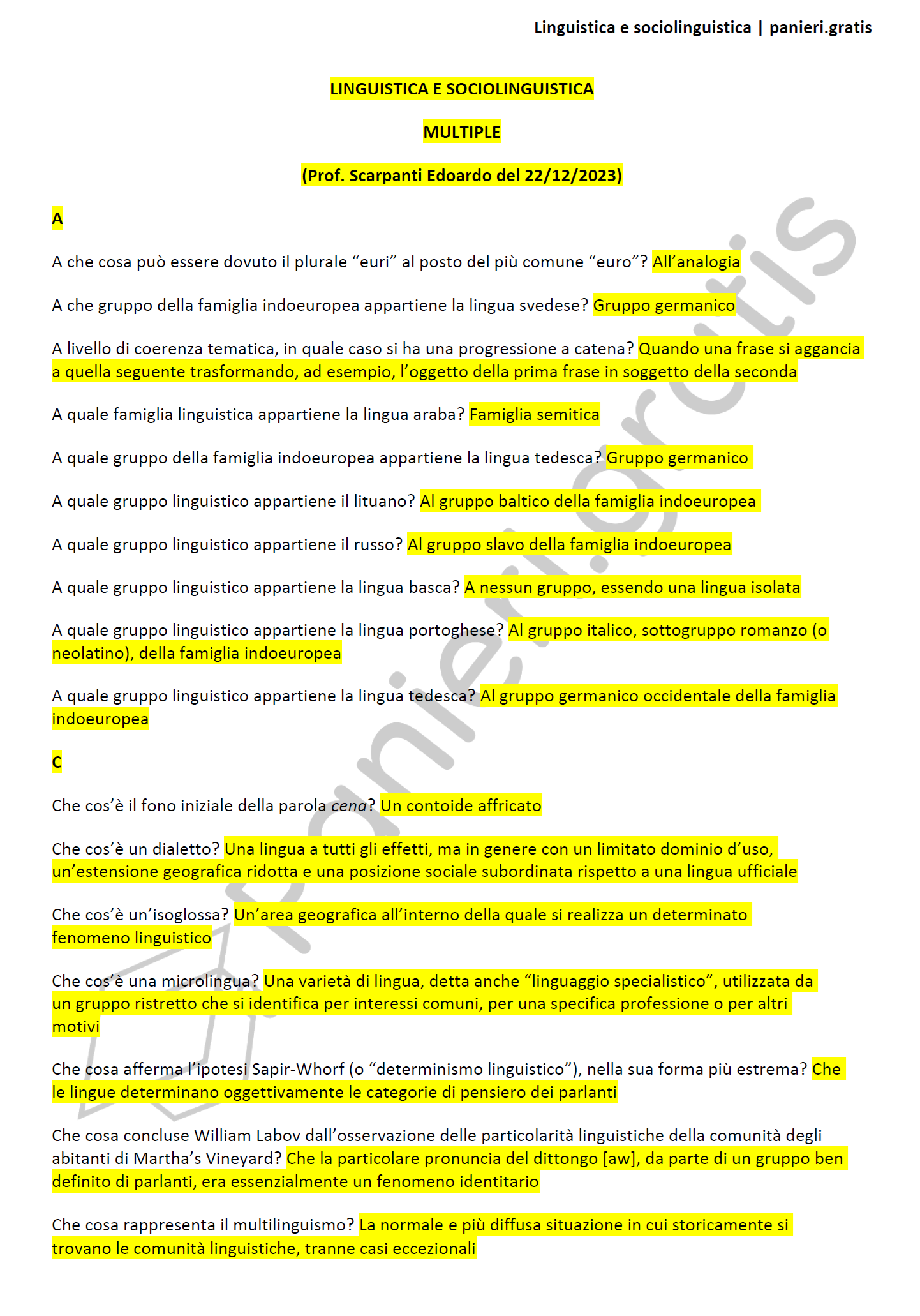 Paniere Linguistica e sociolinguistica - Multiple - Scarpanti - Lingue e letterature moderne